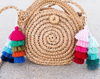 Beach Bag Tassel Black Pompom Tassel for Purse Pompom for Purse Boho Tassels Basket Tassel Straw Bag Tassel Charm