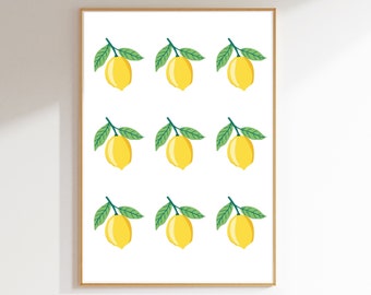 Lemon Printable Digital Download, Yellow Lemons Poster Wall Art, Citrus Print Instant Download