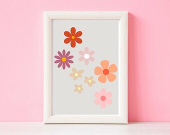 Funky Flowers Printable , Daisy Wall Art, Digital Download