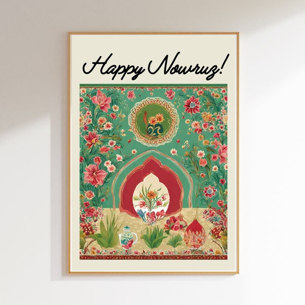 Happy Nowruz Print Wall Art Instant Digital Art Download Happy Iranian New Year Wall Decor Haft Seen Wall Print Living Room Wall Art