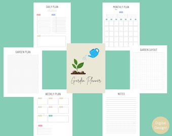 Planificador de jardín imprimible, planificador digital de jardinería, lista de verificación y gráficos de jardinería