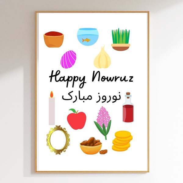 Happy Nowruz Print Wall Art Instant Digital Art Download Happy Iranian New Year Wall Decor Haft Seen Wall Print Living Room Wall Art