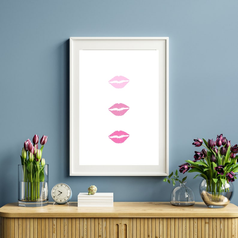 Kiss Print Digital Download, Pink Lips Poster, Pink Kisses Instatnt