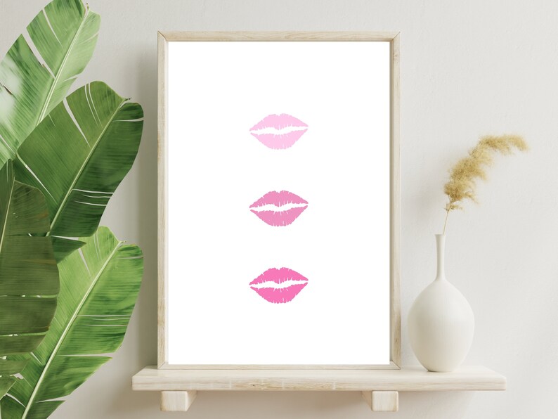 Kiss Print Digital Download, Pink Lips Poster, Pink Kisses Instatnt