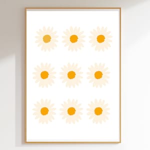 Daisy Flower Poster Print, Digital Print , White Neutral Wall Art, Downloadable Wall Decor