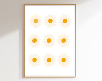 Daisy Flower Print, Digital Print , White Neutral Wall Art, Downloadable Wall Decor