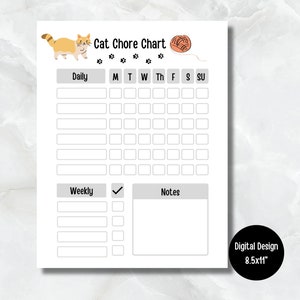 Cat Chore Chart, Printable Cat Chore Checklist, Cat Responsibilty Checklist for Children, Editable in Canva