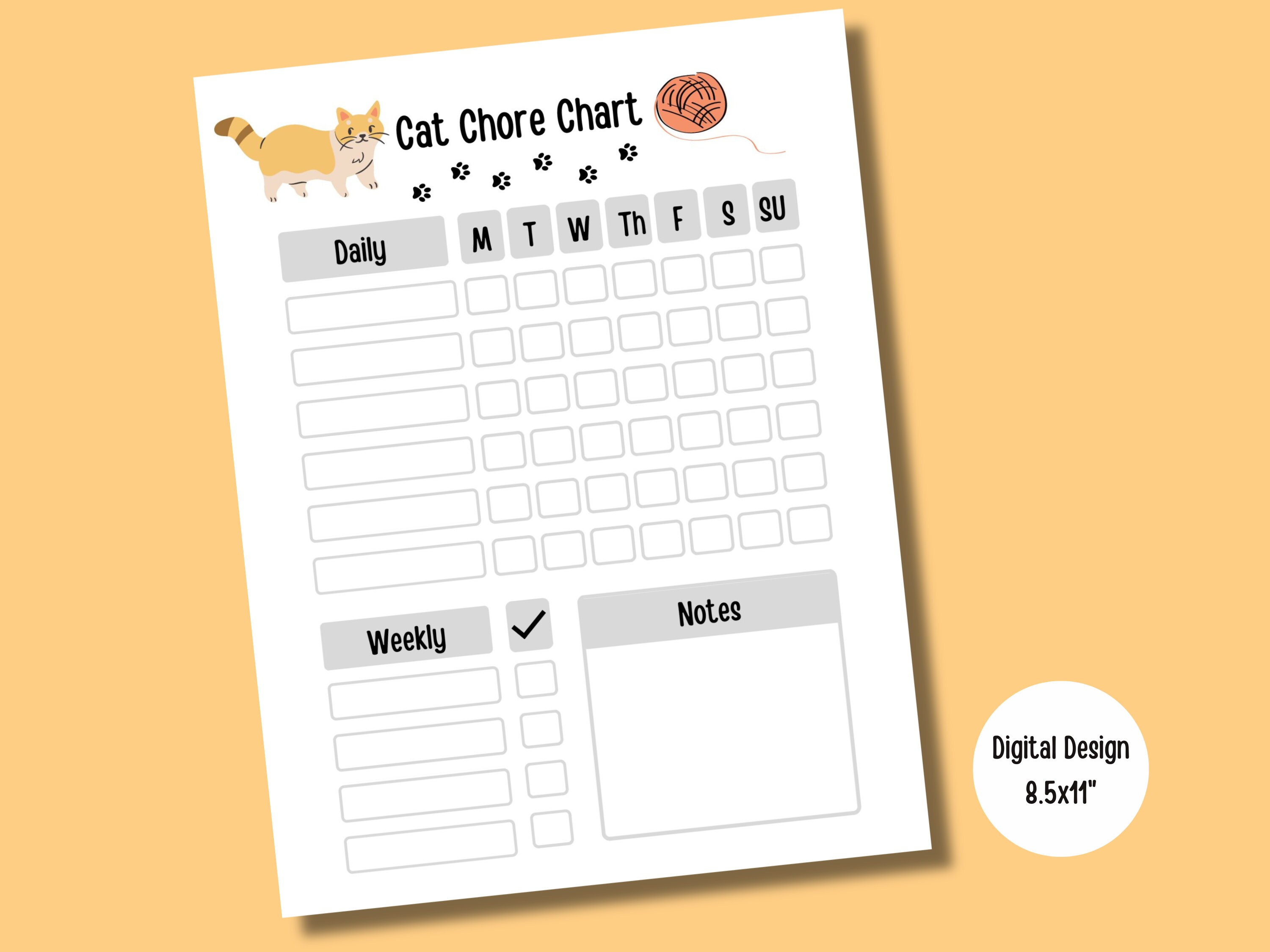 Cat Chore Chart, Printable Cat Chore Checklist, Cat Responsibilty ...