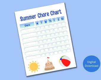 Kid's Summer Chore Chart Printable Chore Checklist Summer Vacation Checklist for Children