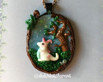 Kawaii Cute Dragon Nature Walk Pendant Cameo w/ 18" Necklace - Polymer Clay Pendant, Pendant, Jewelry, Clay, Whimsical, Magical, Fantasy