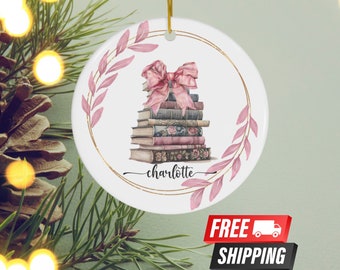 Custom Book Lovers Christmas Ornament, Gift for Book Lover, Reader Christmas Gift, Book Ornaments, Coquette Ornament, Reading Bookworm Idea