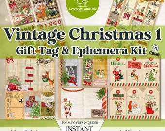 Vintage Christmas Ephemera | Printable Junk Journal Tags (Digital Download)