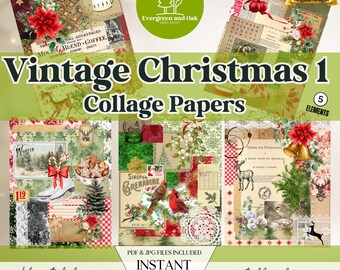 Vintage Christmas Collage Papers | Holiday Junk Journal Ephemera (Digital Download)