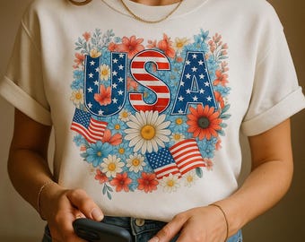 USA Floral Flag PNG: Patriotic 4th of July Design