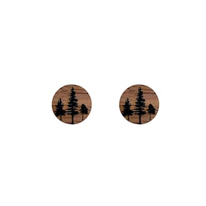Spruce Tree Wood Stud Earrings for Men and Women in Minimalistic Design