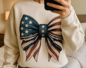 Patriotic Bow, Sublimation Design, Vintage American Flag Digital Download
