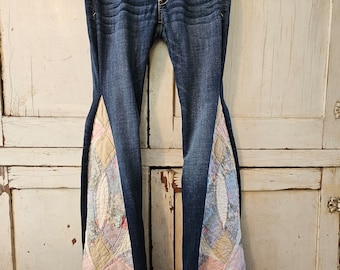 Vintage Quilt Jeans mit eingearbeiteten Beinen