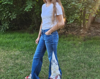 Vintage Quilt Jeans mit eingearbeiteten Beinen