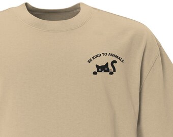 Be Kind To Animals Black Cat Oversized Faded T-Shirt 90's Baggy Kitty