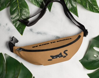 Black Cat Fanny Pack: 'Be Kind To Animals' Waist Bag