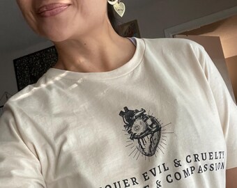 Conquer With Love Unisex T-Shirt Heart Third Eye Resistance Wins Kindness Spread Joy Empowerment