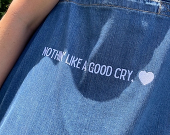 Good Cry Denim Tote Bag, Organic Cotton Accessory