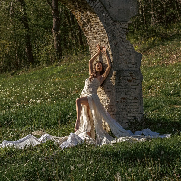 Unique robe mariée  vintage dentelle à pans