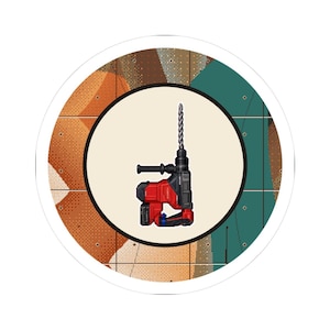 Pixel Art Rotary Hammer Sticker, Retro Plumber Tool Decal (3in Kiss-Cut)