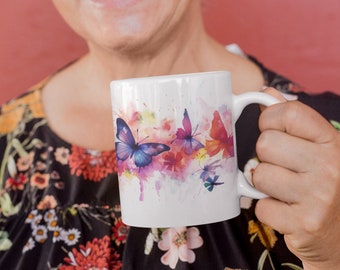 Koffiemok met aquarel vlinder, keramische mok van 11 oz