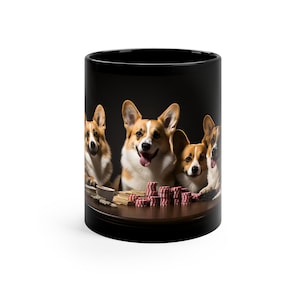 Corgis Playing Poker Mug, Dogs at Cards Table, Dog Lovers Gift