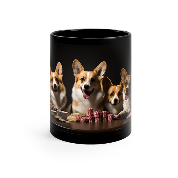 Corgis Playing Poker Mug, Dogs at Cards Table, Dog Lovers Gift