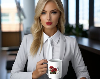 Taza de café personalizada con la flor de nacimiento y nombre, taza con la flor del mes de nacimiento, propuesta para dama de honor, regalos para ella