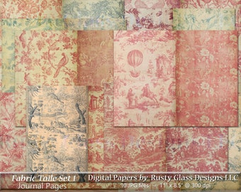 Junk Journal, "Fabric Toile - Set 1" / Junk Journal Pages / Digital Journal Pages /Toile Fabric / Toile Paper / Printable Journal