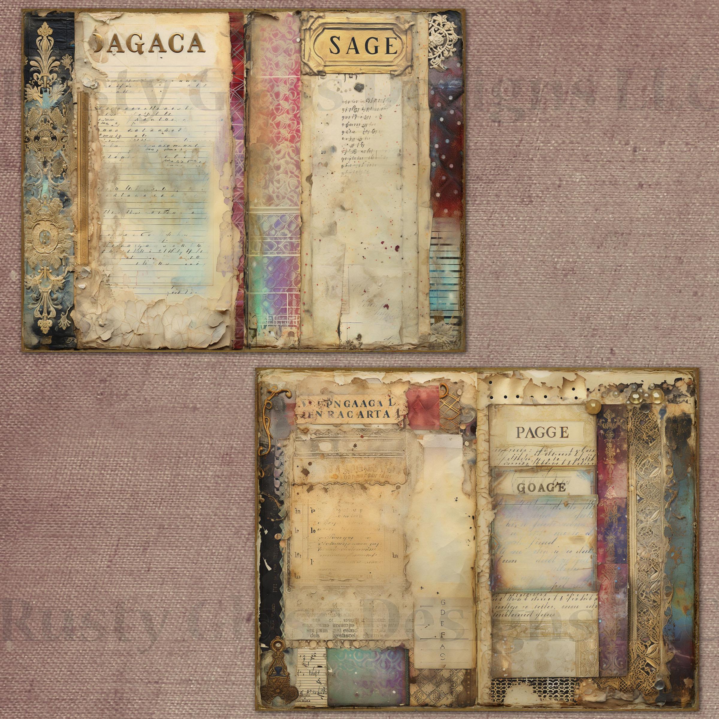 Printable Junk Journal Pages, Medieval Collage Colorful Grunge Digital ...