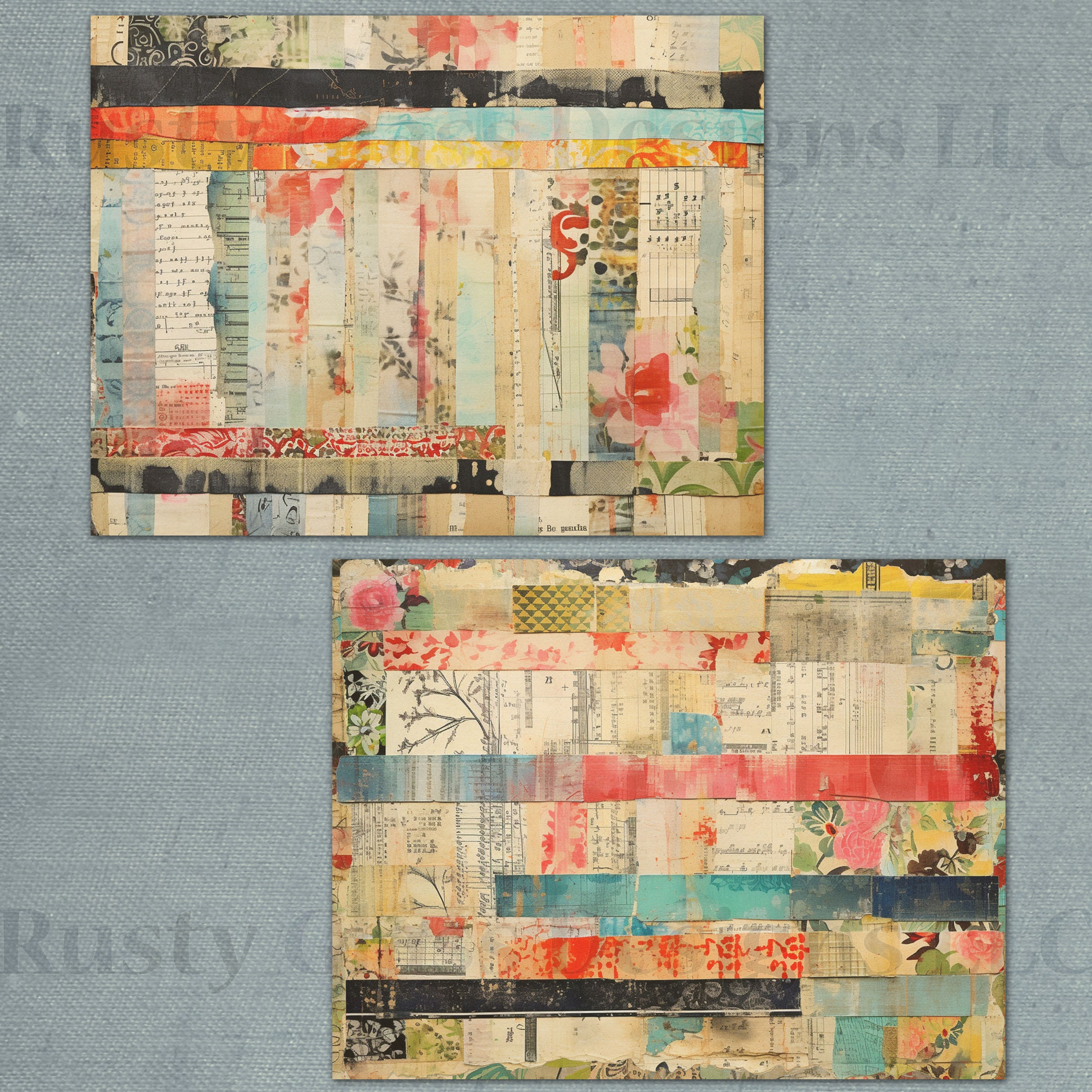 Digital Collage Background Journal Paper, Printable Junk Journal Pages