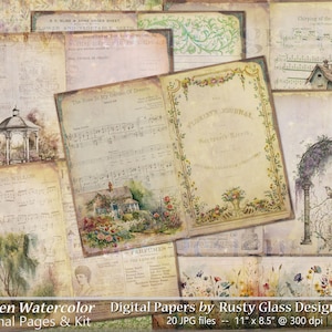 Garden Watercolor Junk Journal Pages / Junk Journal Kit / Garden Journal / Printable Journal / Junk Journal Ephemera / Background Papers