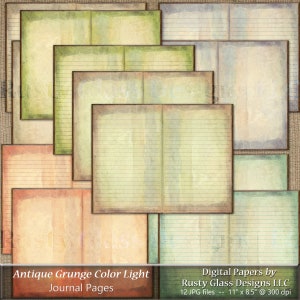 Colorful Junk Journal Pages / Antique Grunge Color Light / Printable Journal / Blank and Lined Pages / Shabby Chic Journal / Pale Color