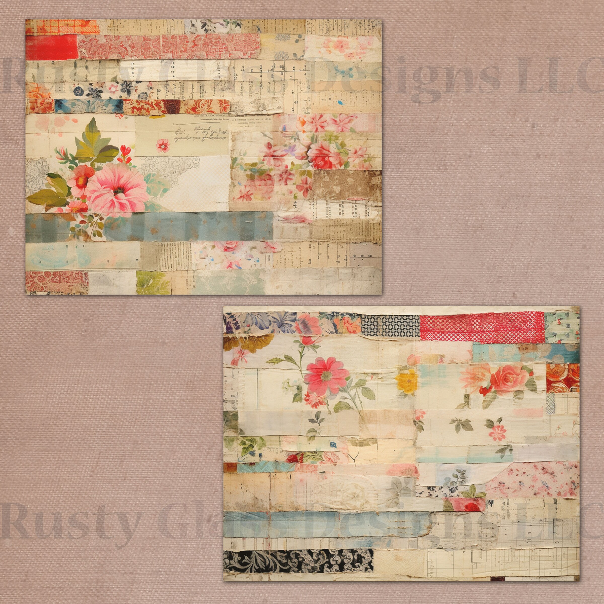 Pink Mixed Media Collage Journal Pages / Printable Junk Journal Pages