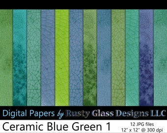 Digital backgrounds, "Ceramic Blue Green 1" / digital papers  / scrapbooking / photography supplies / ceramic / pottery / blue / green /aqua