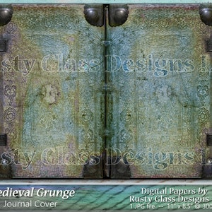 Medeltida grunge-dagboksomslag, präglat blått läder (digital nedladdning)