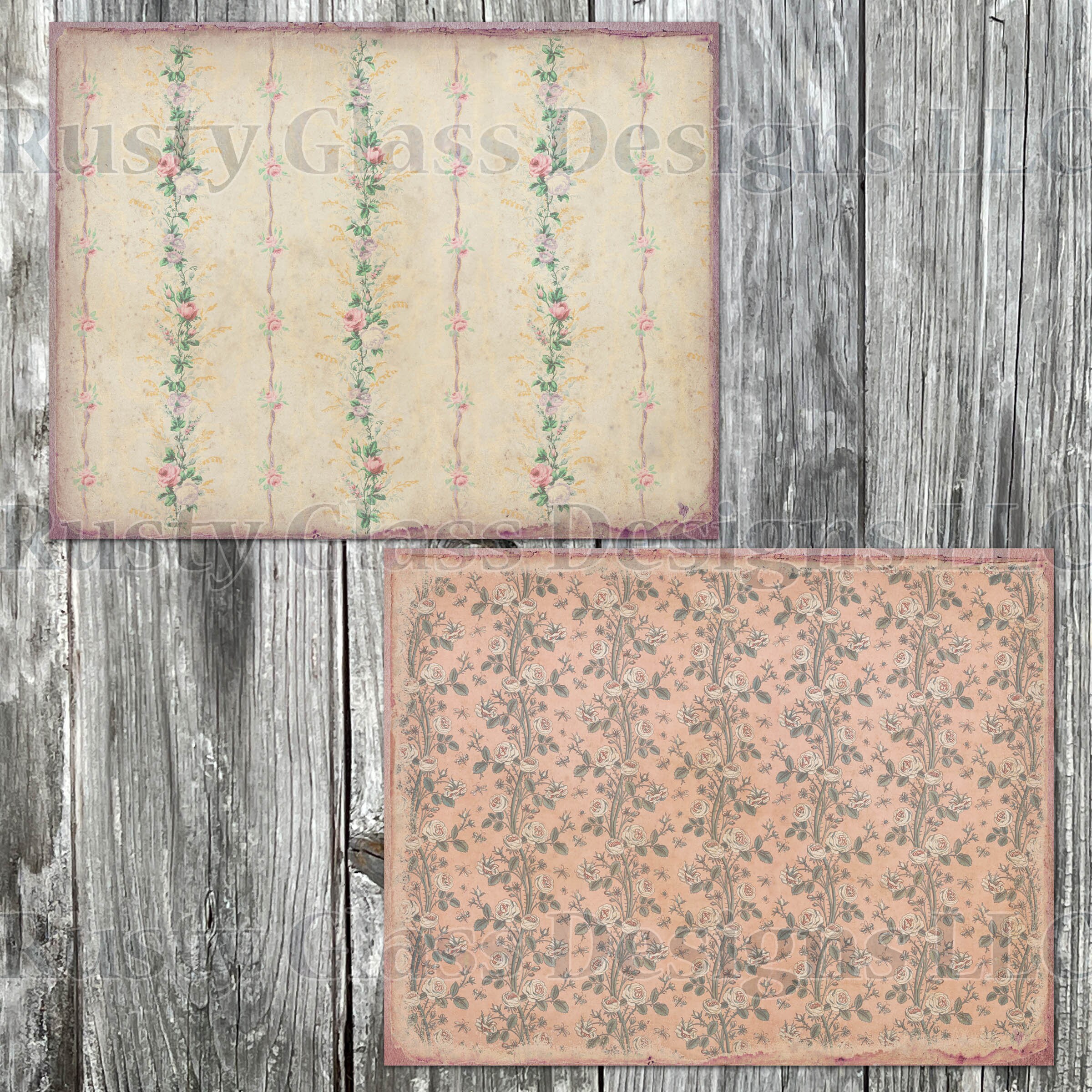 Shabby Lace and Roses Digital Paper, Junk Journal Pages, Rose Paper ...