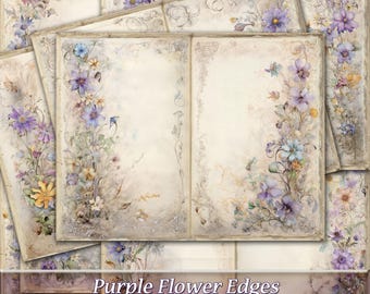 Purple Floral Junk Journal Pages, Printable Paper (Digital Download)