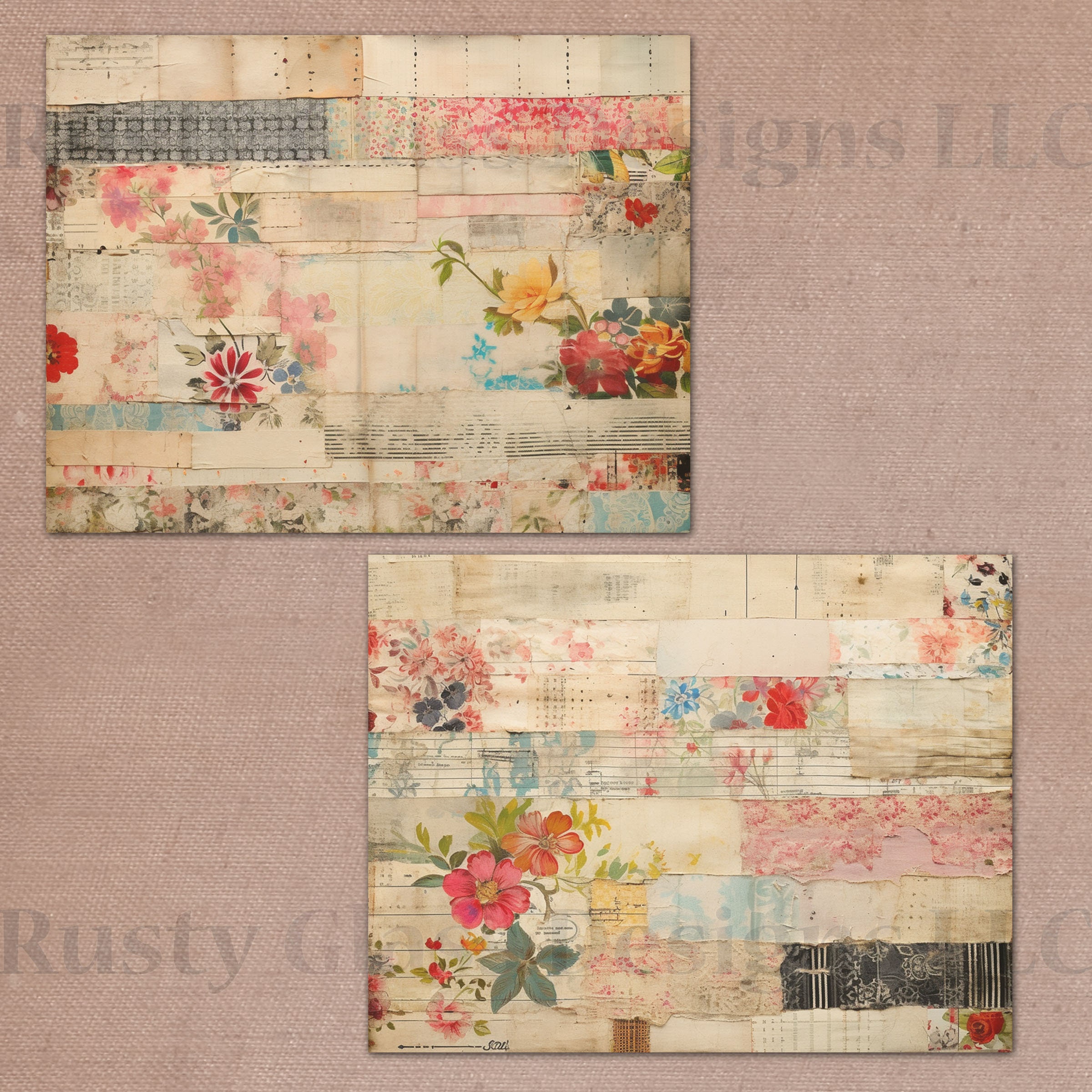 Pink Mixed Media Collage Journal Pages / Printable Junk Journal Pages