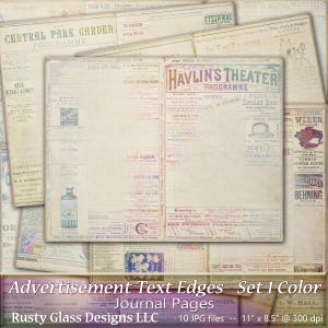 Antikes Junk Journal Seiten mit Bunte Alte Werbung, Bunte Einfache Junk Journal Seiten, Antikes Werbung Journal Papiere