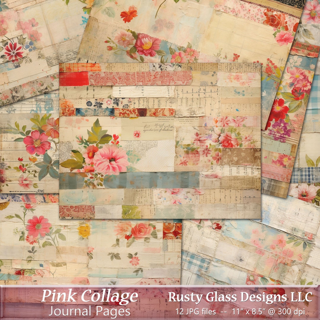 Pink Mixed Media Collage Journal Pages / Printable Junk Journal Pages