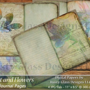 Junk Journal / Digital Journal Pages / Junk Journal Pages / Digital Papers / Digital Paper pack / Printable Journal,  &quot;Text and Flowers&quot;