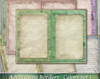 Colorful Junk Journal Pages, Antique Advertising Borders, Grunge Shabby Chic (Digital Download)