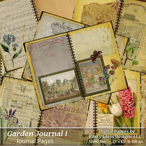 Páginas de diário de jardim para impressão, diário digital de jardim em papel para scrapbook, páginas de diário digital para impressão de itens de jardim
