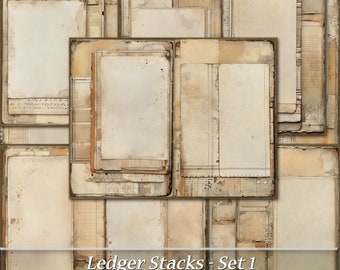 Ledger Stacks Junk Journal Pages, Printable Journal Pages, Neutral Layered Paper Journal Paper, Grungy Shabby Basic Journal Pages