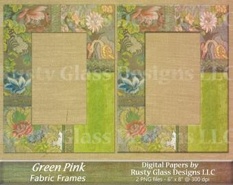 Moldura Digital / Moldura Imprimível / Tecido Rosa Verde / Moldura Digital / Moldura Digital / Moldura para Scrapbook / Moldura para Retrato
